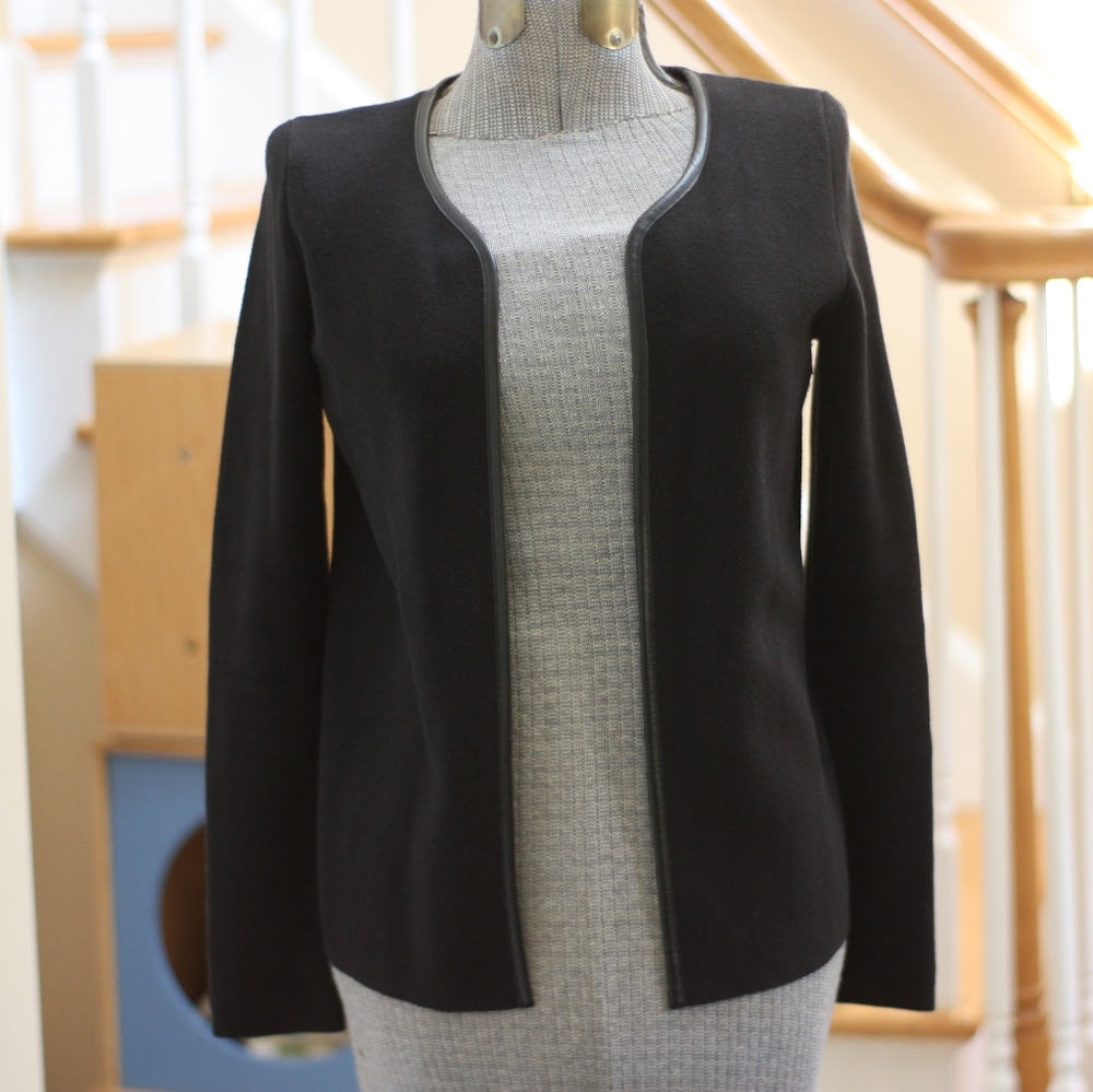 BANANA REPUBLIC Black Open Cardigan Leather Trim